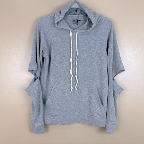 Forever 21 Tops - Forever 21 Gray Open Split Sleeve Lightweight Hoodie Medium Grunge Thrashed